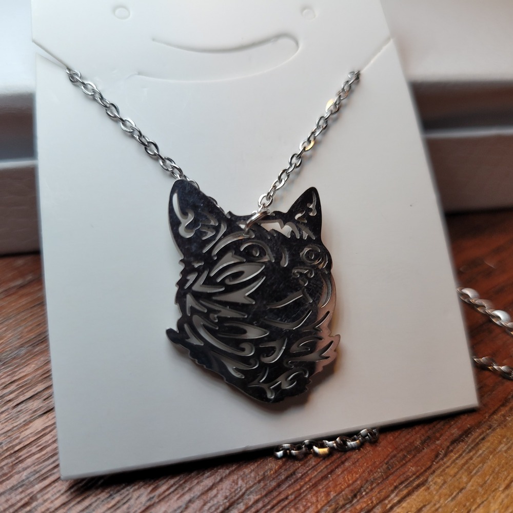 Silver Stainless Steel Cat Head Pendant‎ Necklace Women Fashion Jewelry Fancy